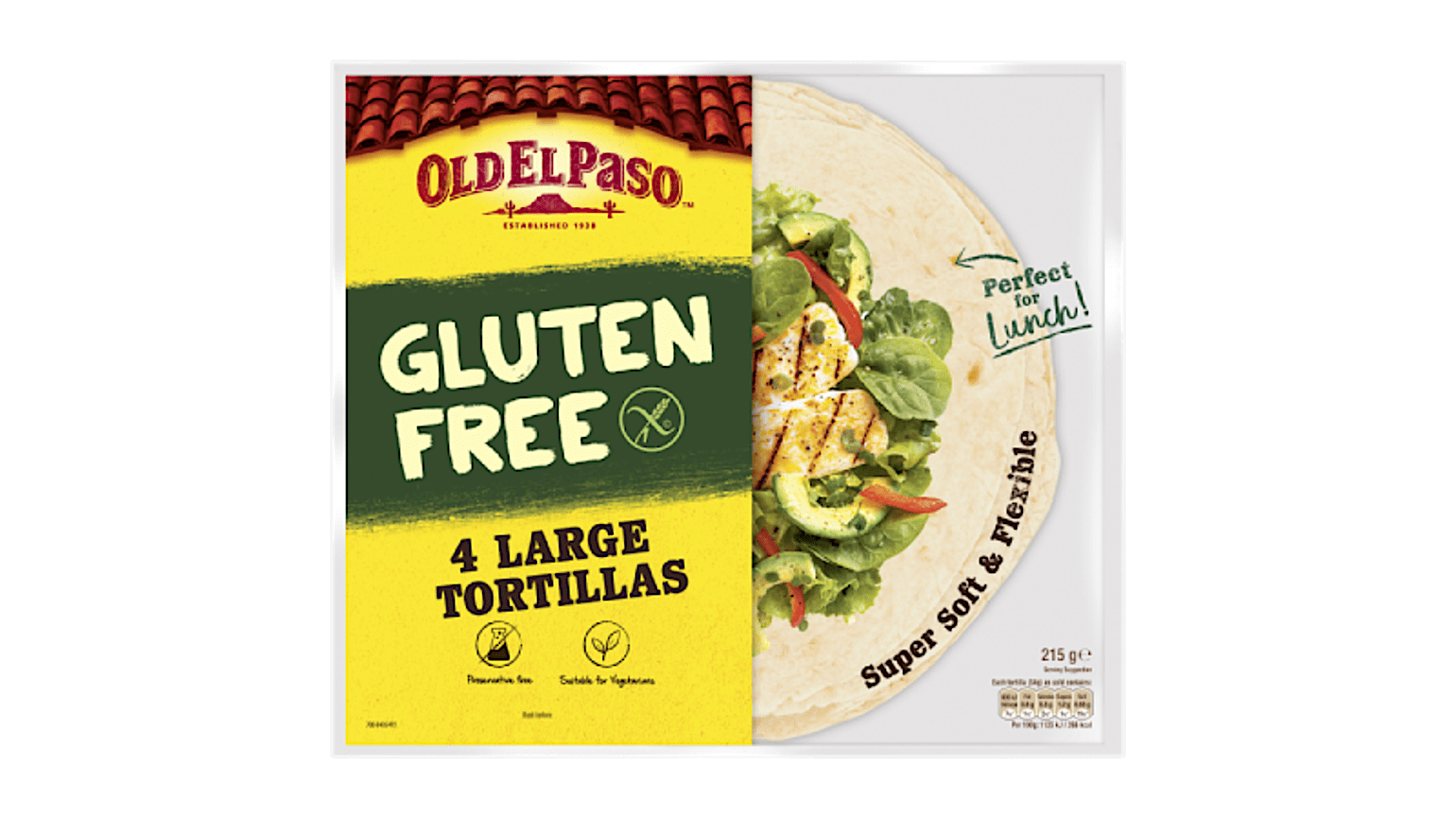 pack of Old El Paso's gluten free 4 large tortillas (215g)